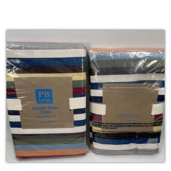 Lot of 2 Pottery Barn Andover Stripe Standard Pillow Shams New PB Teen